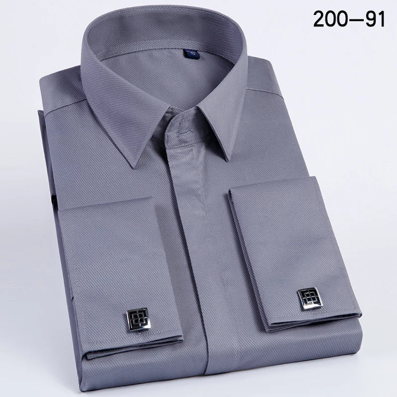 Men's French-style cufflink shirt, slim fit, suitable for business formal wear. A striped and fashionable men's top for white-co