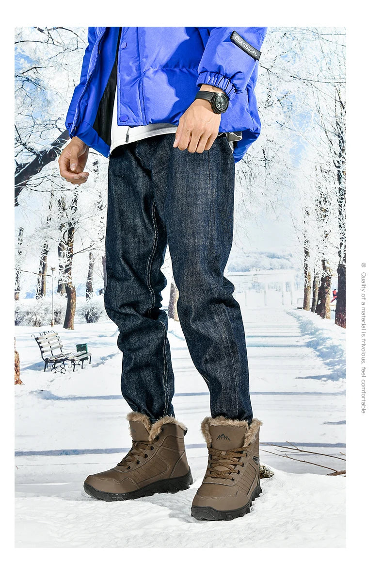 2024 New Winter men boots  Slippers Warm Men Shoes Waterproof Non-Slip Plush Sneakers Male  leather Boots Plus size  48