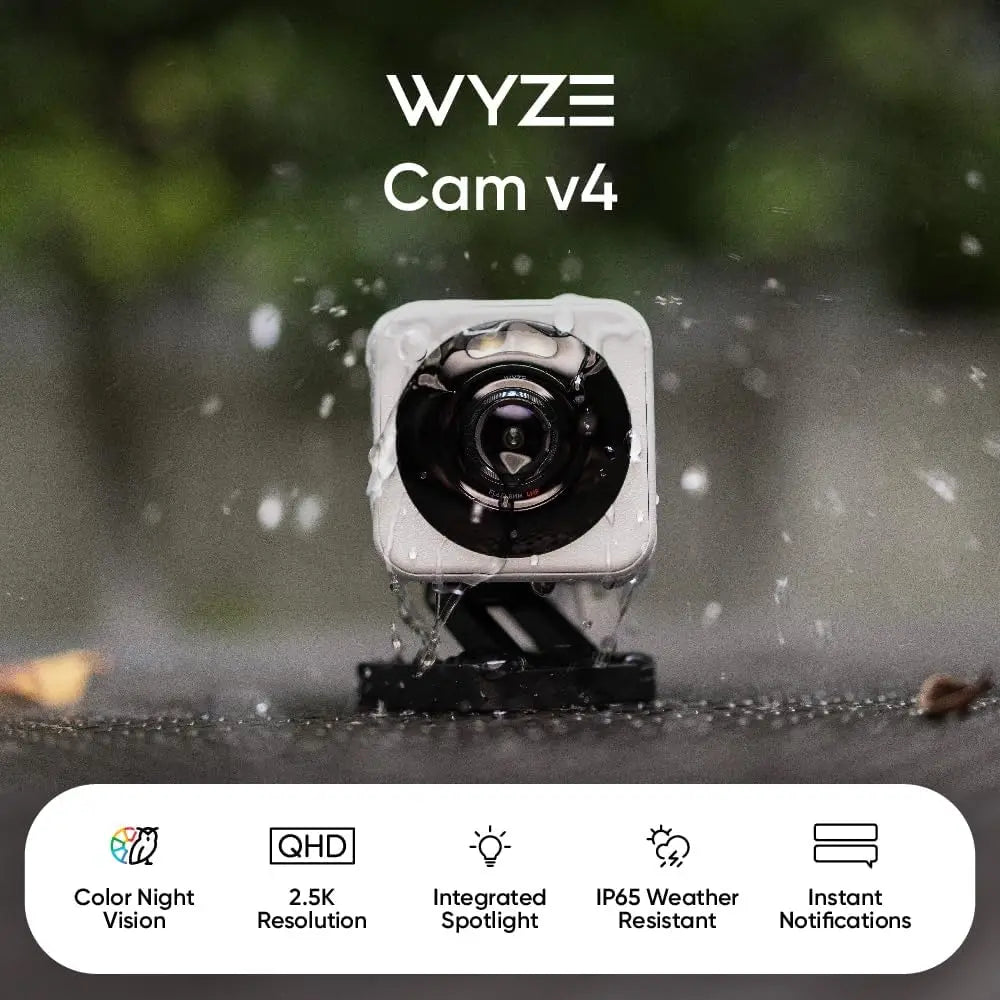 Wyze Cam v4, 2K Wi-Fi Smart Home Security Camera, Indoor/Outdoor Pet/Baby Monitor, Motion Activated Spotlight/Siren, 2-Way Audio