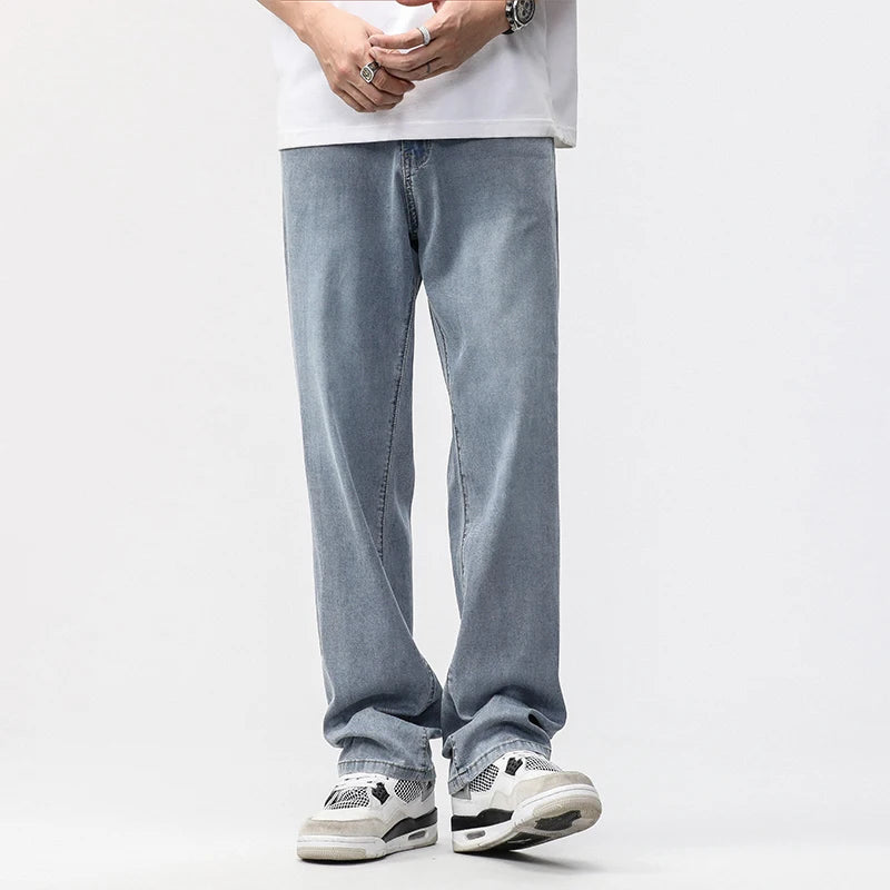 190cm Tall Man Jean Lyocell Wide Leg Denim Pant Male Extra Long Length 115cm 120cm Summer Big Clothes Light Stretch Straight Fit