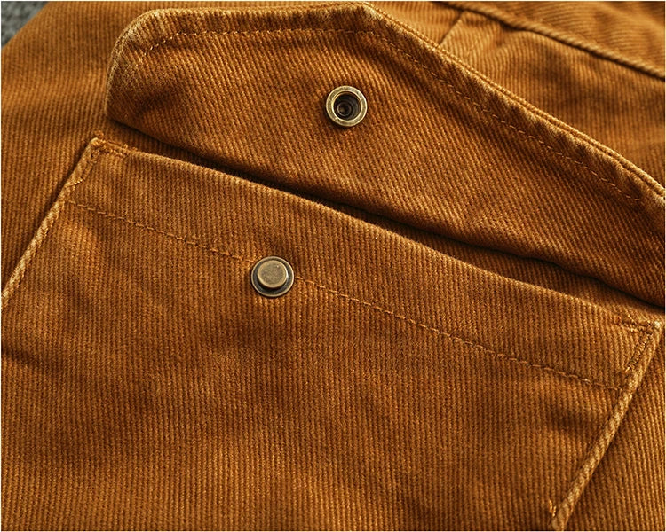 Retro heavy simple cargo pants men's loose straight leg casual pants pure cotton twill woven 3D vertical cut cone pants