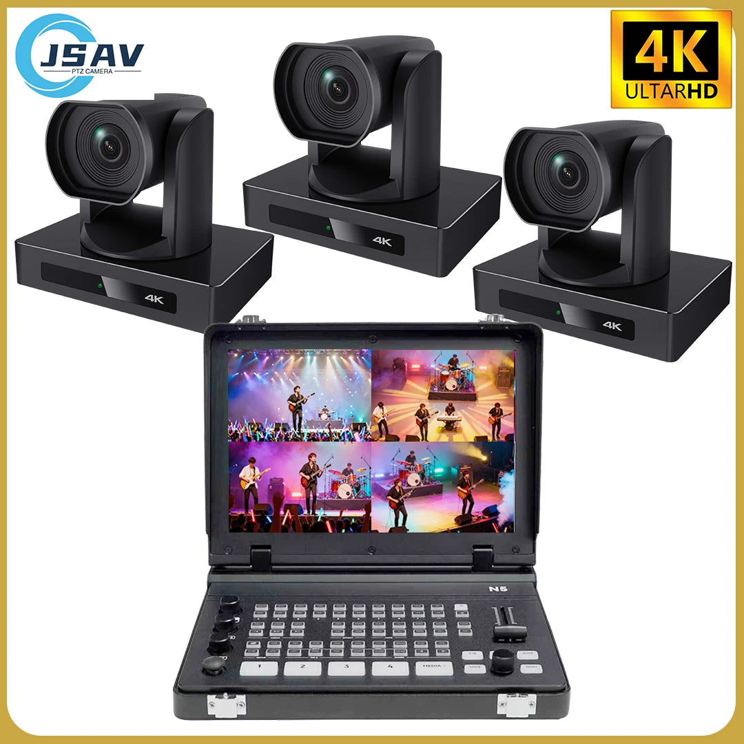 JSAV 4K 60fps NDI Camera PTZ 1pc-3pcs SDI HDMI POE SDI 12X 1PC Video Switcher Conference Camera for Church Business Meeting