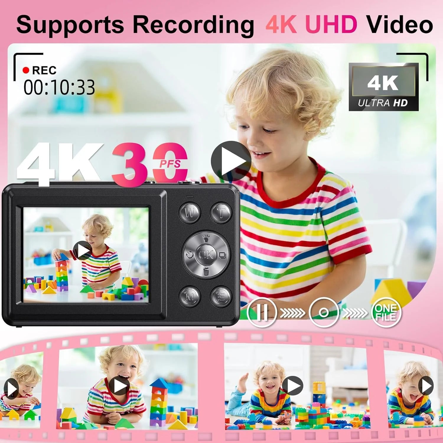 4K Digital Camera Dual Screen Kids Camera 48MP with Autofocus & 16X Zoom Selfie Camera For Teens Children Small Video Camera