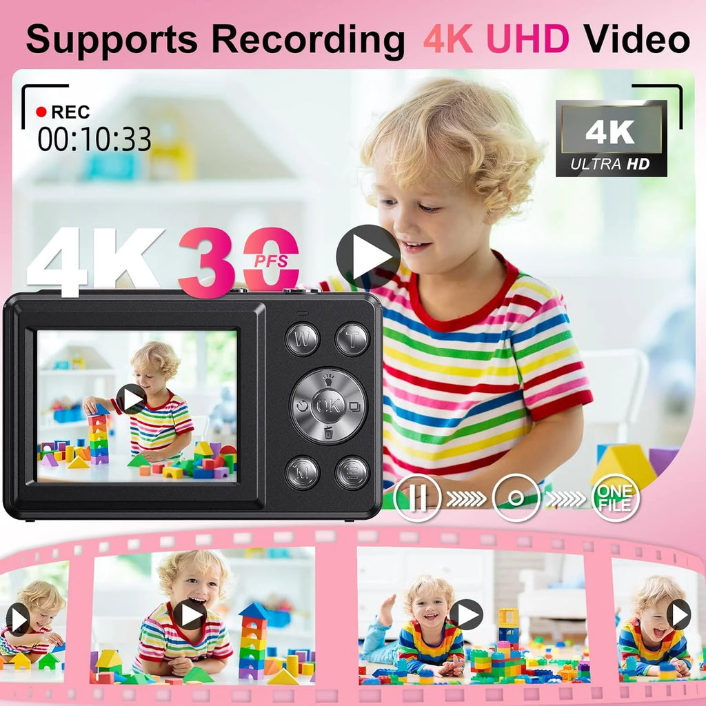 4K Digital Camera Dual Screen Kids Camera 48MP with Autofocus & 16X Zoom Selfie Camera For Teens Children Small Video Camera