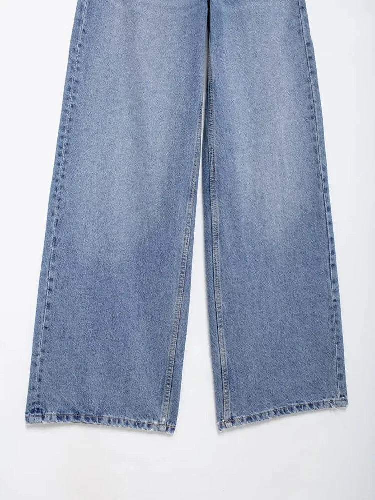 Women's Basic Hundred Jeans New Fashion Asymmetric Design High Waist Wide Leg Trousers Casual Women's Straight Leg Jeans