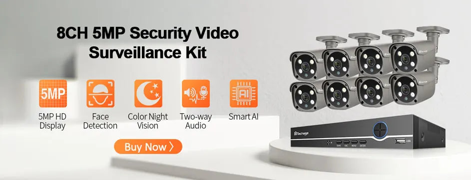 Techage HD 4MP AI POE IP Camera Two Way Audio IR Night Outdoor Waterproof CCTV Video Security Surveillance Camera For NVR Kit