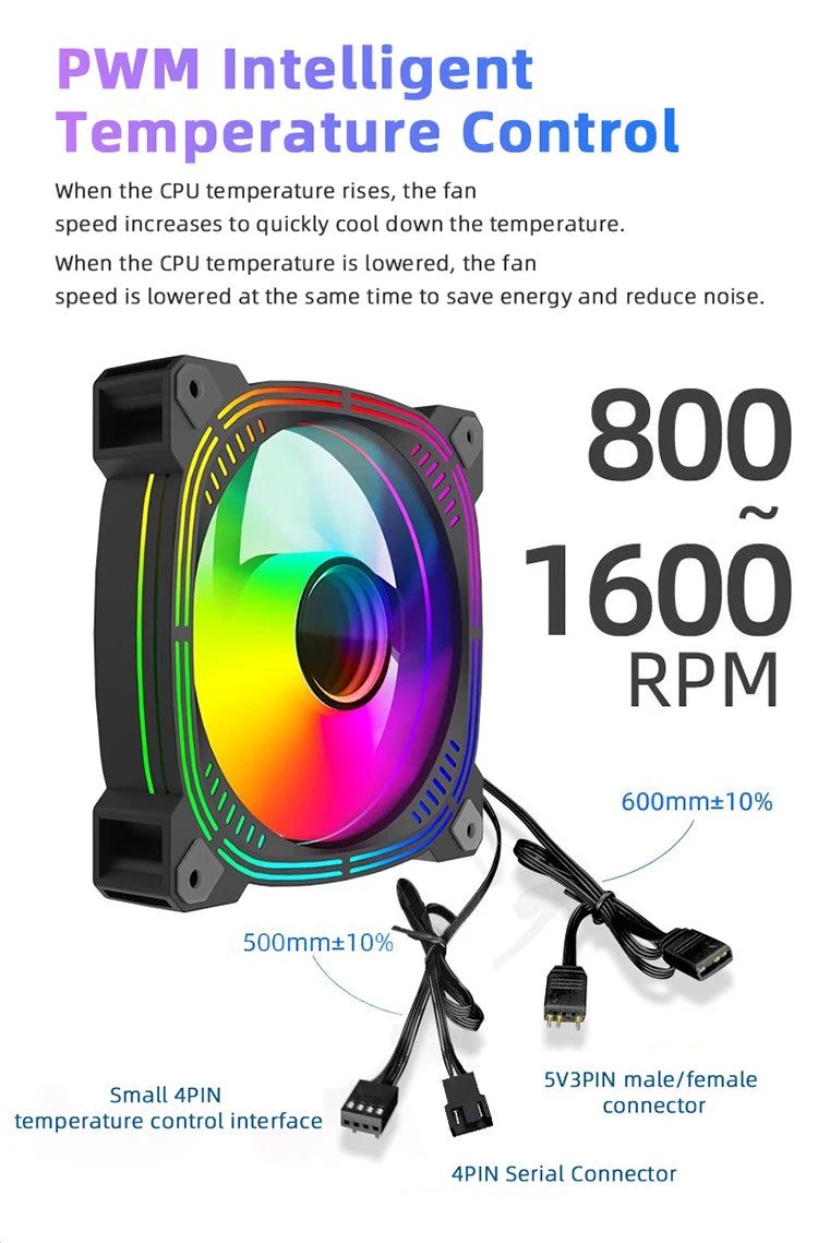 TEUCER Prism-2 1PCS/3PCS ARGB Case Fan, 120mm PWM 800-1600RPM 5V 3Pin RGB Gaming PC Cooling Fan