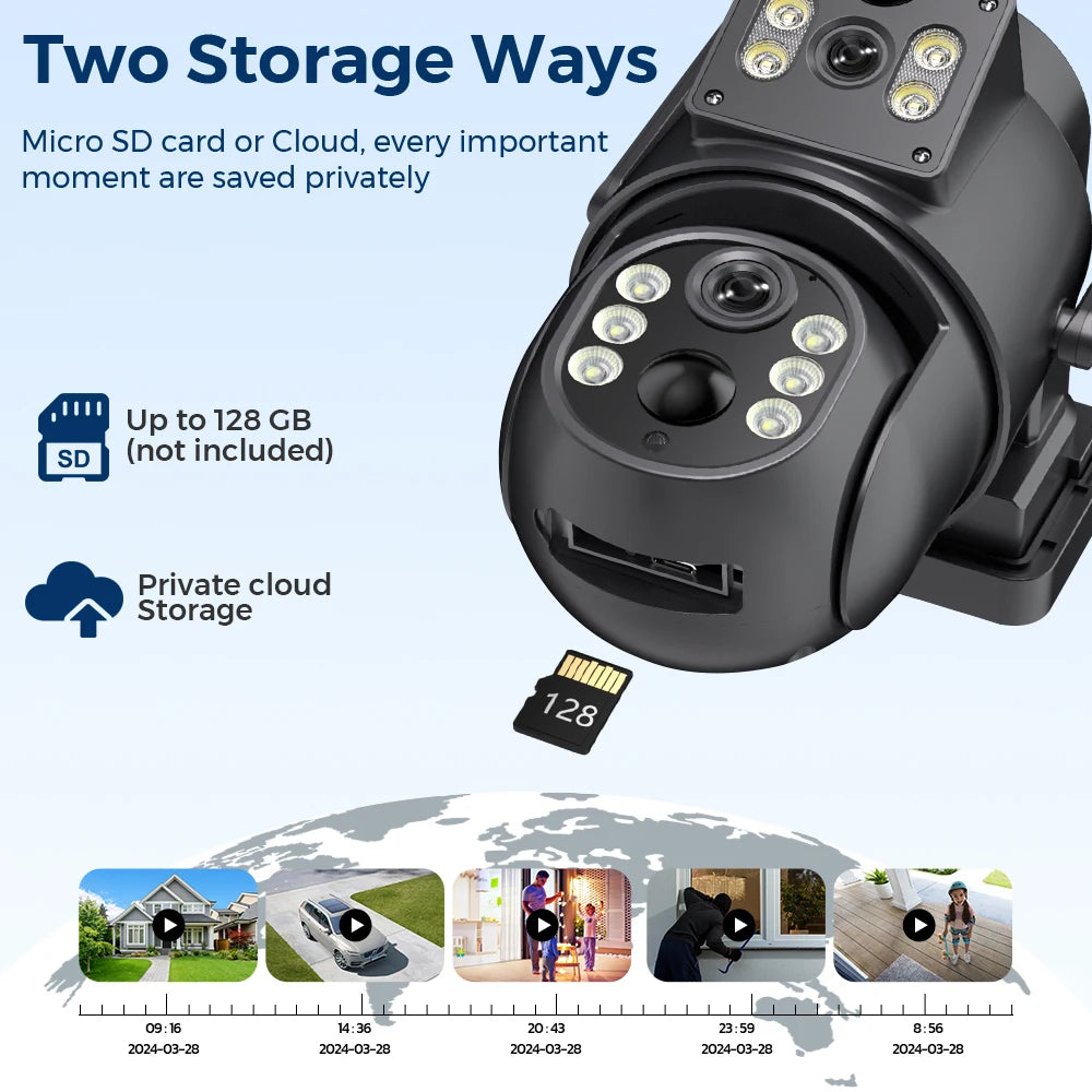 4K HD Solar WiFi Camera Outdoor Built-in Battery Dual Lens 2K Security Camera Solar Panel Wireless Video Surveillance CCTV iCSee