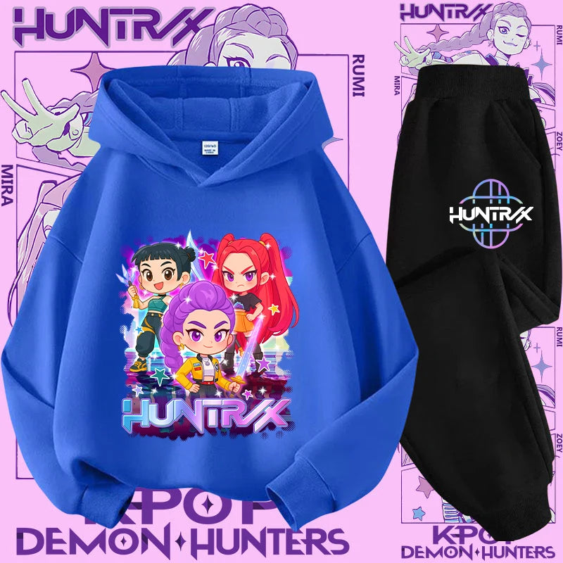 K-pop Demon Hunter New Children's Hoodie Set - Cute Girls' Casual Top for Kids,Boys' Sports Shirt with Cartoon Print-2-Piece Set