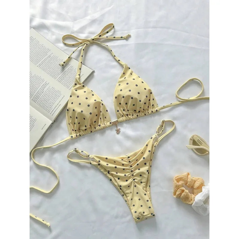 2026 Polka Dot Bikini Bikin Sexy Strap Split Set Swimsuit Women