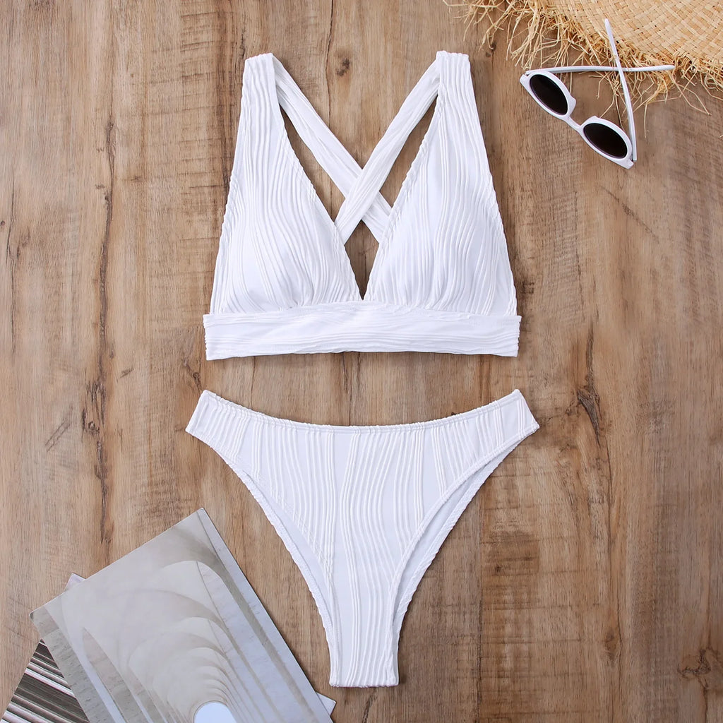 2025 Wrinkled Crinkled Bikini Women Swimwear Female Swimsuit Two-pieces Bikini Set High Cut Bathing Suit Swim Beach Wear Lady