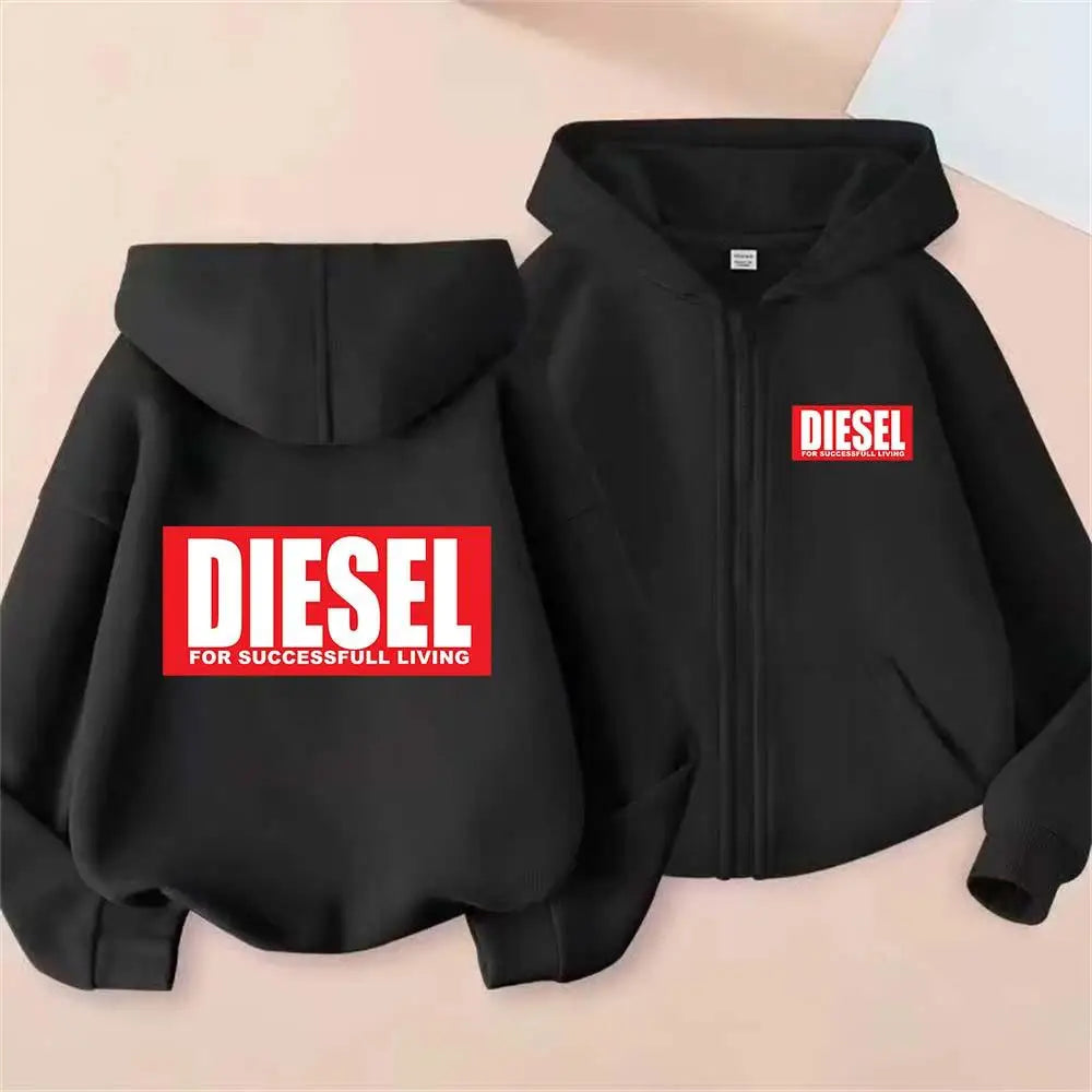 For Success Living Kids Spring Autumn Casual Letter Print Zipper Hooded Sweatshirts 2-13 Years Boys Girls Trend Top Clothing