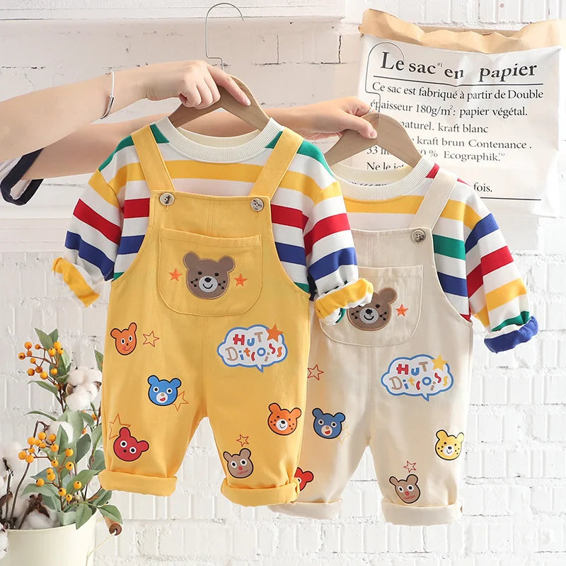New Spring Autumn Baby Boys Clothes Suit Children Girls T-Shirt Overalls 2Pcs/Set Toddler Casual Cotton Costume Kids Tracksuits