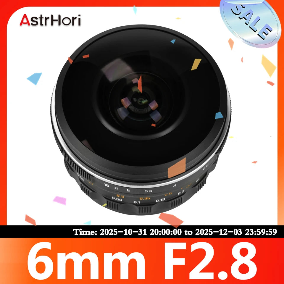 AstrHori 6mm F2.8 Full Frame Circular Fisheye Lens Manual Focus Ultra-wide Angle Camera Lens for SONY E NIKON Z CANON RF L Mount
