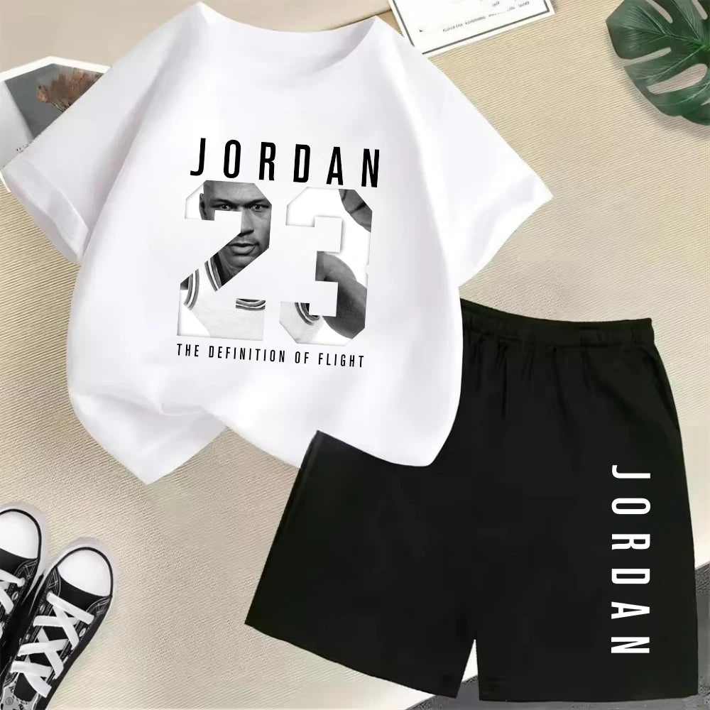 Summer Short Sleeve Children's T-shirt Set Sports Fashion Boys Girls Shorts 2pcs Set Casual Brand Print Graphics Kid Set Outfits
