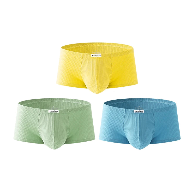 1PCS/3PCS/9PCS Men Boxer Shorts Low-rise Solid Color Ribbed Panties Underpants