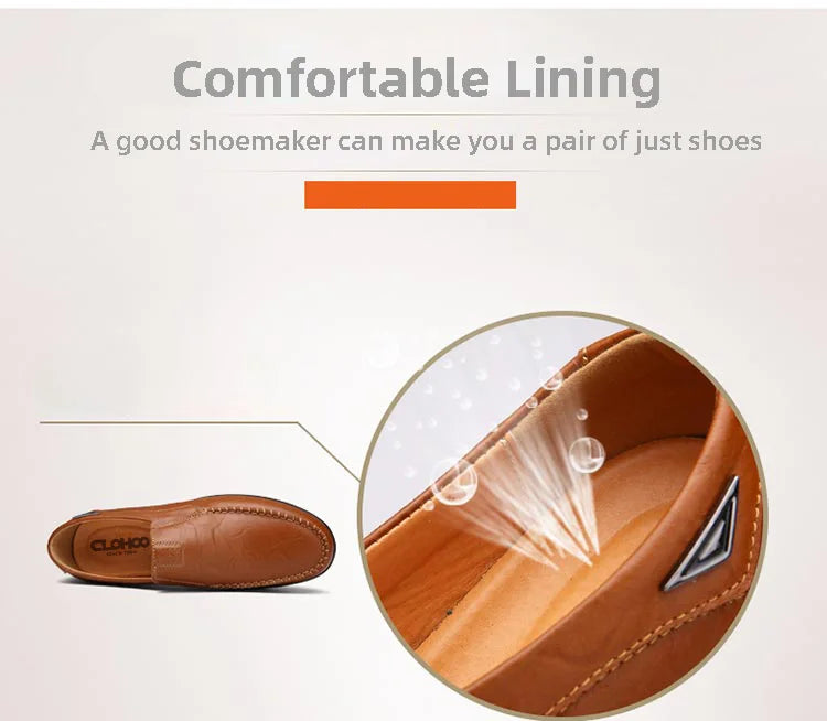 CLOHOO Men's Handmade Casual Loafers Anti-Slip Comfortable Slip-On Driving Comfortable Leather Shoes