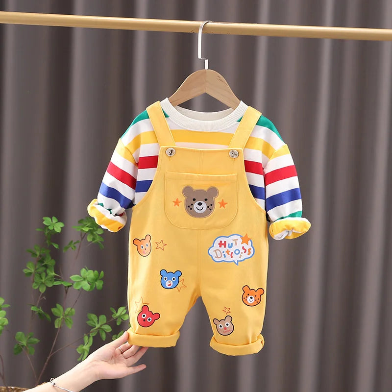 New Spring Autumn Baby Boys Clothes Suit Children Girls T-Shirt Overalls 2Pcs/Set Toddler Casual Cotton Costume Kids Tracksuits