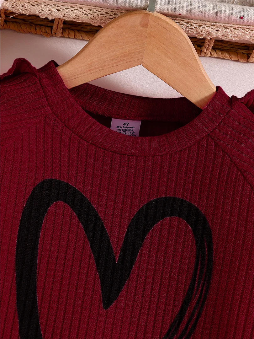 Spring and Autumn children fashion sports set girls sweater + casual pants two-piece girls cartoon heart printed clothing