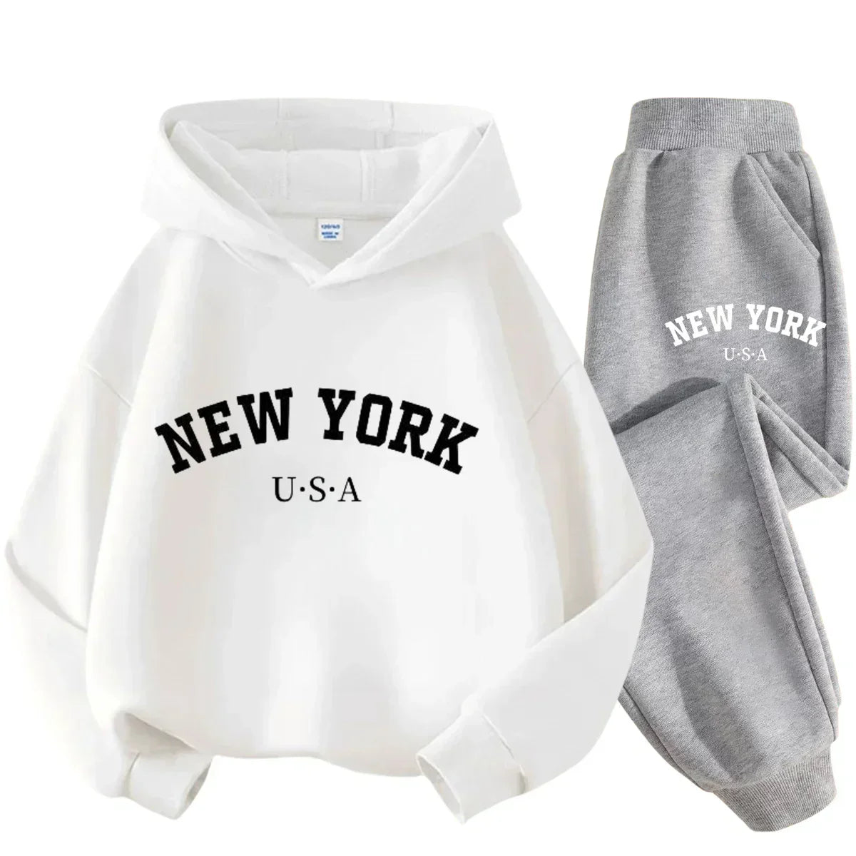 Children Hoodie Tracksuit Autumn Winter New York USA Letter Graphic Sweatshirt Pant Suit Baby Boy Girl Kid Sport Two Pieces Set