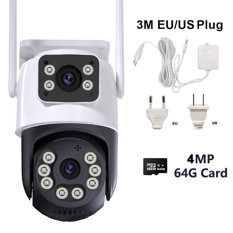 8MP 4K iCSee WiFi Camera PTZ Dual Screens Auto Tracking Night Vision CCTV Surveillance Camera Outdoor 6MP Security IP Camera