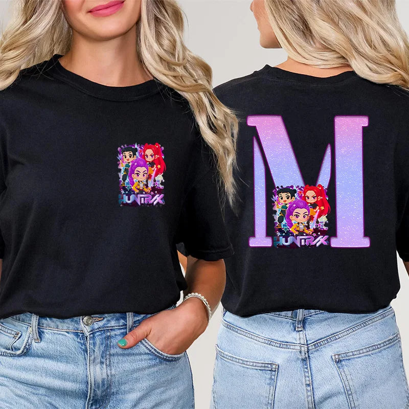 Fashion A-Z 26 Letter T-Shirts Kpop Demon Hunters Graphic Aesthetic Clothing Women T-Shirt Harajuku Female Clothing Y2k Tops