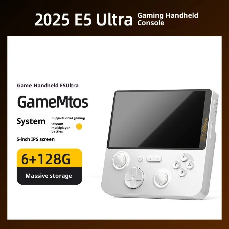 2025 New E5ultra Handheld Game Console With Dual Systems 6+128 Running Memory Cloud Gaming 5-Inch Ips Hall Joystick Game Console
