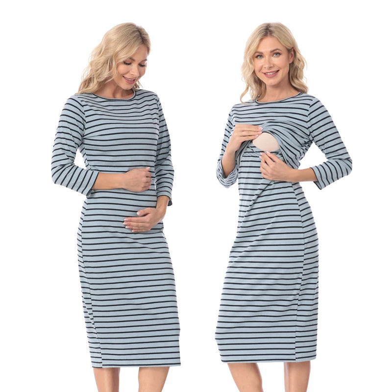 New Striped Maternity Clothes Maternity Dresses Pregnancy Clothes For Pregnant Women Nursing Breastfeeding Dresses Free Shipping