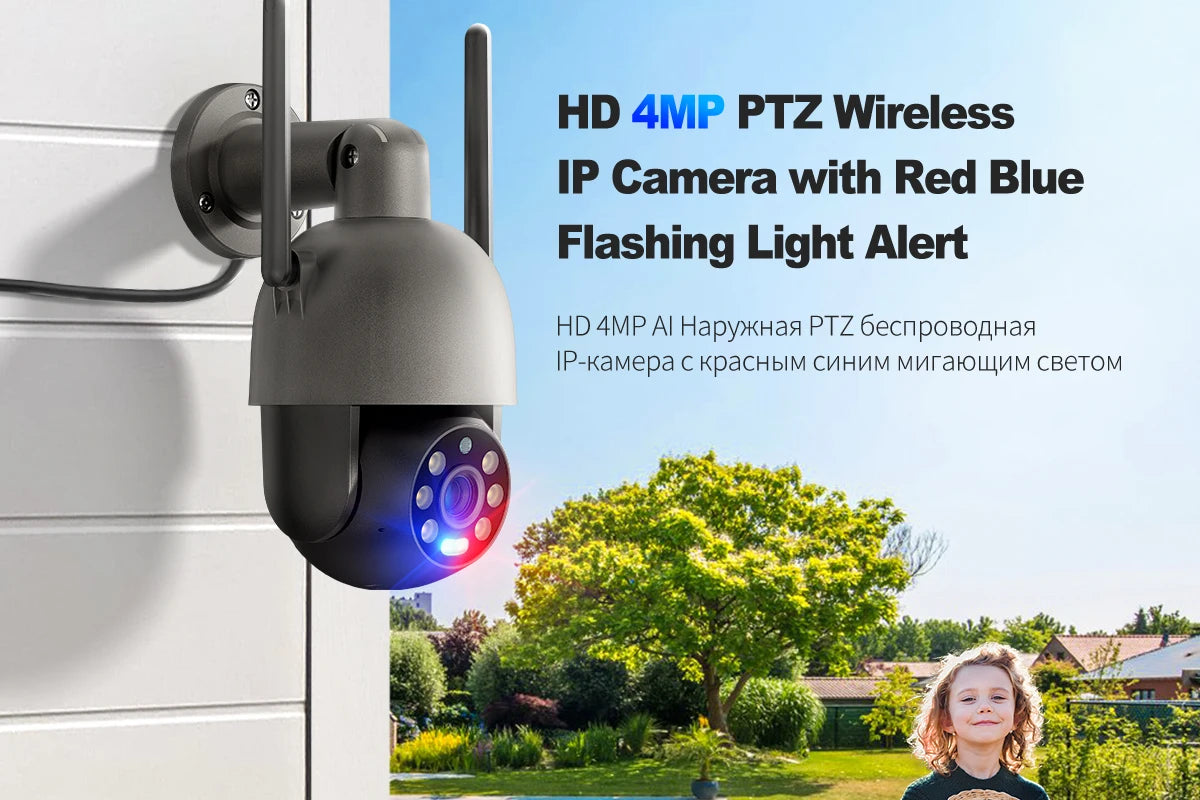 Techage 4MP PTZ WIFI IP Camera Two-Way Audio Outdoor Wireless CCTV Security Camera Smart AI Human Detection Color Night Vision