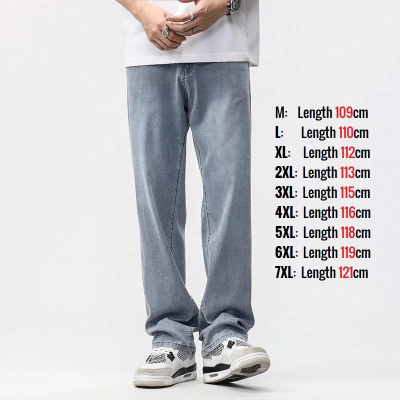 190cm Tall Man Jean Lyocell Wide Leg Denim Pant Male Extra Long Length 115cm 120cm Summer Big Clothes Light Stretch Straight Fit