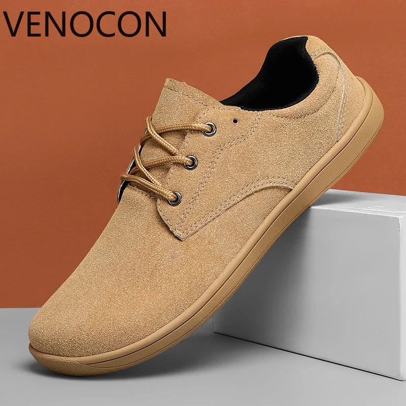 VENOCON Barefoot Men's Sneakers Wide Ball Toe Box Nose Feet Minimalist Cow Suede Leather Upper Casual Shoes Footwear For Man