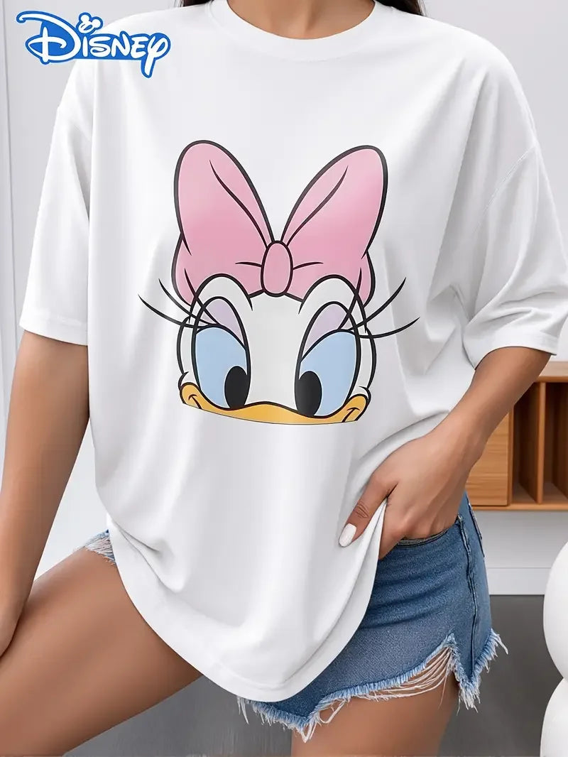 Women's T-Shirt Disney Minnie Mouse Daisy Duck Smile T-Shirt Couple Men Cotton Casual Oversize Girls Tees Tops Vacation Unisex