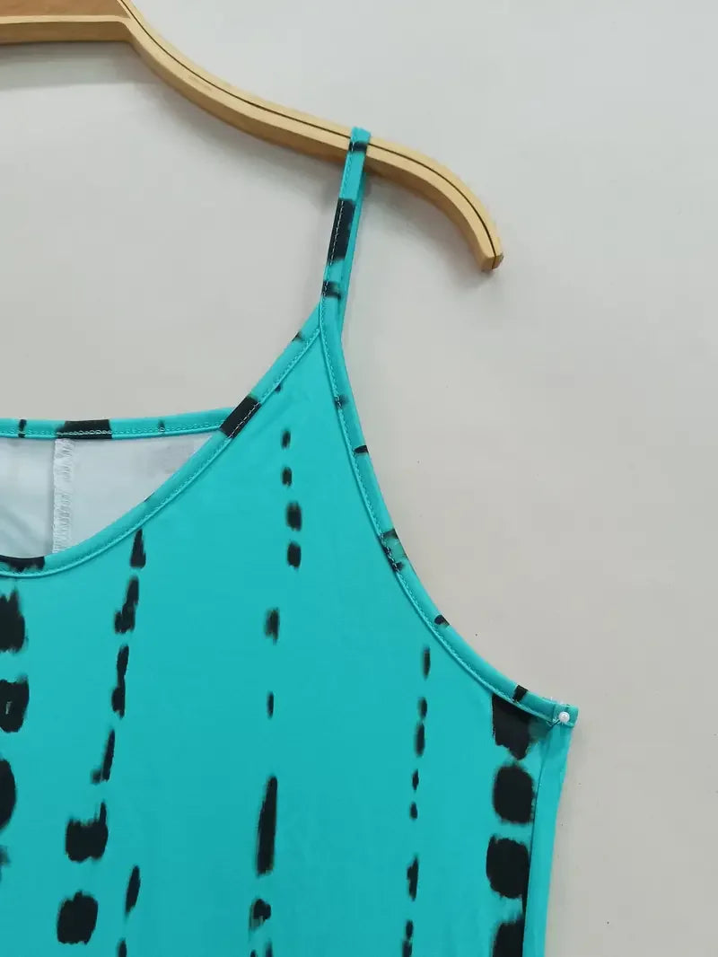 Women's Casual Loose V-neck Tie Dye Printed Spaghetti Maxi Dress Summer Beach Vacation Long Dress