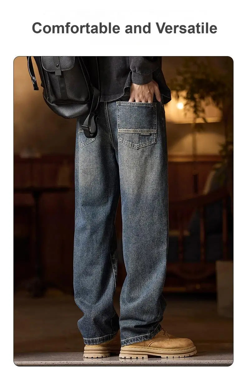 Mens Elastic Waist Jeans Relaxed Fit Men's Blue Jeans with Elastic Waist with Zipper and Button