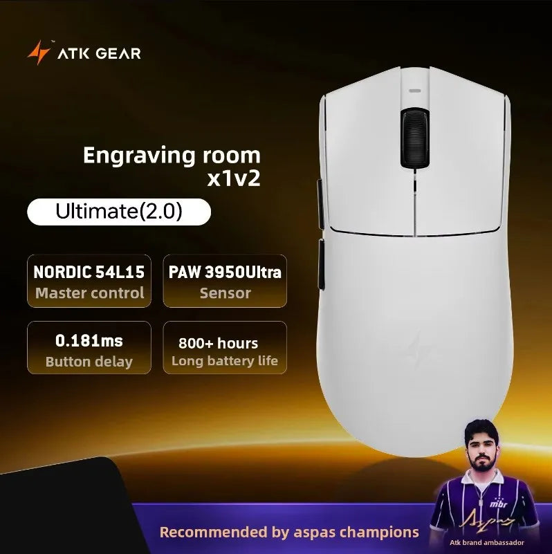 ATK x1v2 Wireless Dual 8K Dual Mode Mouse PAW3395/3950 Ultra  Gaming Mouse ULTRA MAX Ergonomics Accessory Long Batter Life Gamer
