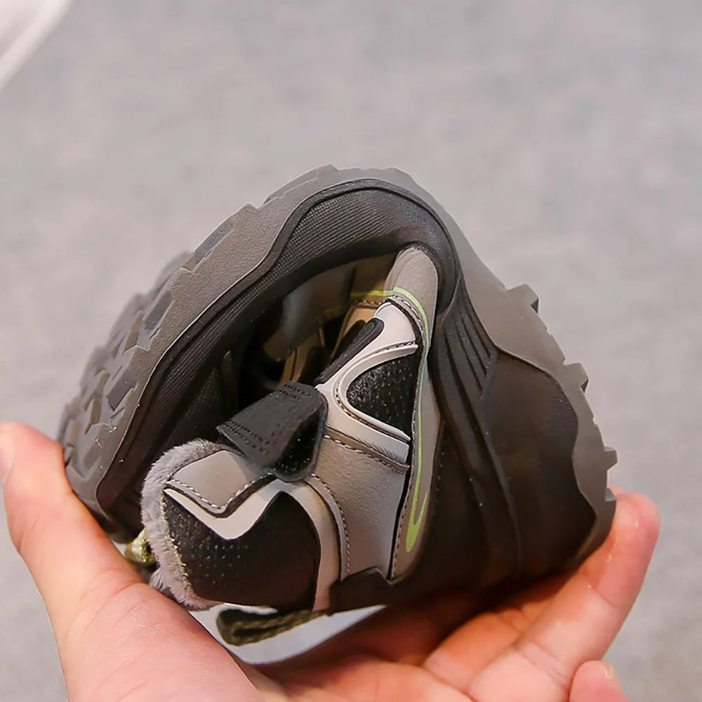 Winter Sport Shoes For Children PU Leather Outdoor Winter Sneakers For Kids Waterproof Ergonomics Hiking Cotton Shoes Boys Girls