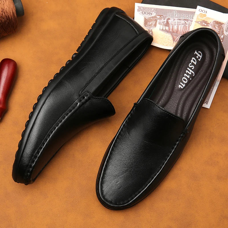 Men's Slip-on Shoes Men's Handmad Breathable Genuine Leather Dress Shoes Fashion Designer Classic Round Toe Soft Loafers mo-3275