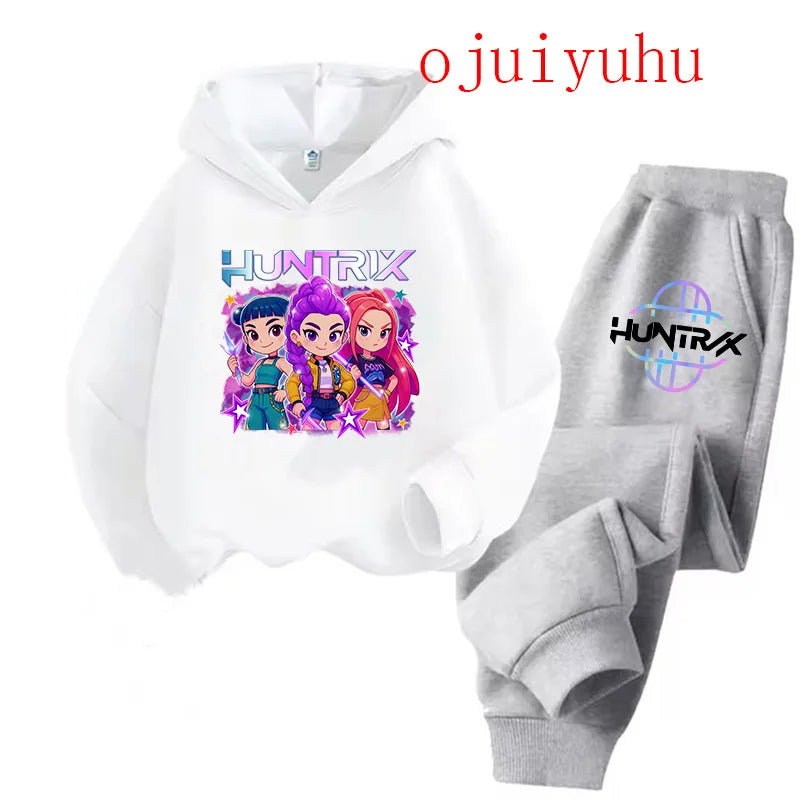 2025 movie korean style Sets Children Hoodies Kpop Demon Hunters Pullover Sweatshirt Trucksuit Cartoon Girls Boy Kids Clothes