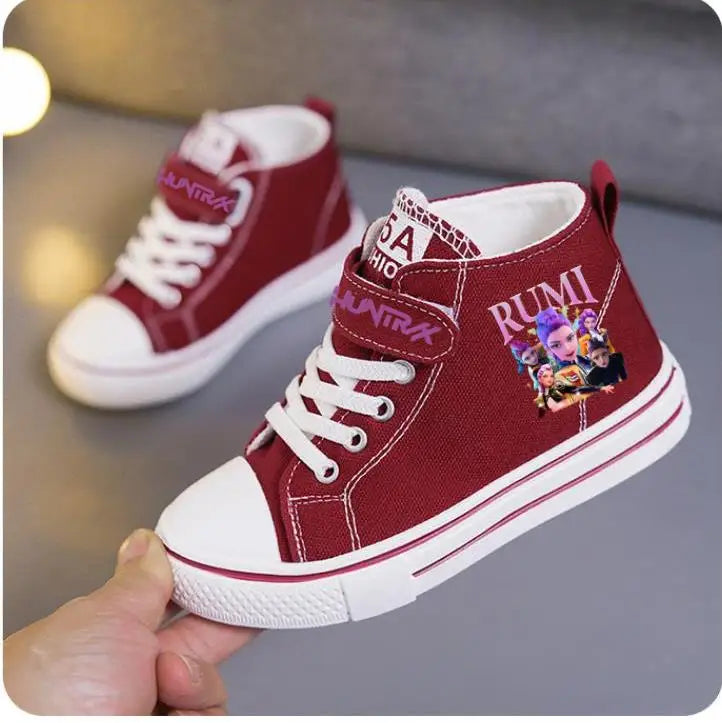 New KPop Demon Hunters Rumi Children's Canvas Shoes For Girls Boys High Top Shoes  Kids Sneakers Casual Tennis Shoes 23-36 Size