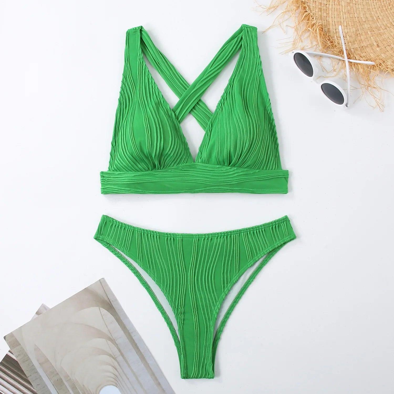 2025 Wrinkled Crinkled Bikini Women Swimwear Female Swimsuit Two-pieces Bikini Set High Cut Bathing Suit Swim Beach Wear Lady