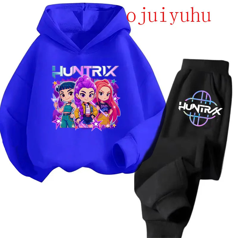 2025 movie korean style Sets Children Hoodies Kpop Demon Hunters Pullover Sweatshirt Trucksuit Cartoon Girls Boy Kids Clothes