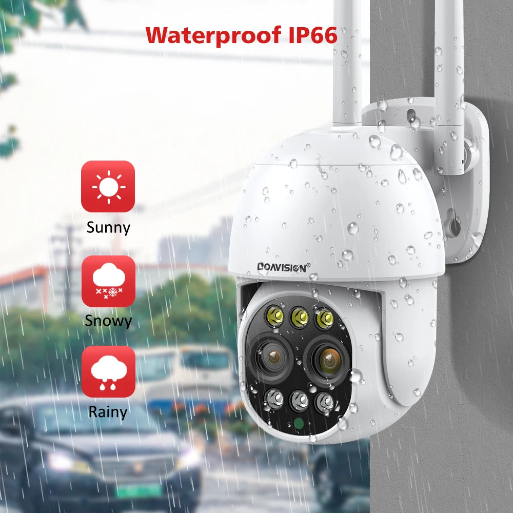 BOAVISION HD 8MP WIFI Camera PTZ Dual Lens 8X Digital Zoom Outdoor 4K AI humanoid Auto Tracking Zoom Audio iCSee Security Camera