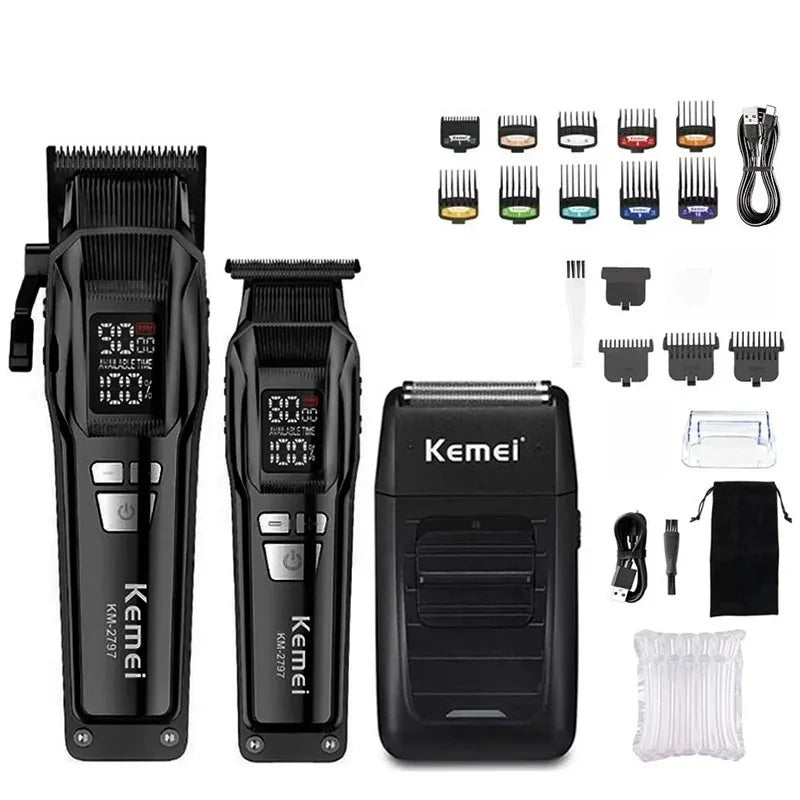 Kemei KM-2797 KM-1102 Professional Electric Hair Clipper Kit Rechargeable Hair Trimmer Shaver for Men USB Charging Beard Razor