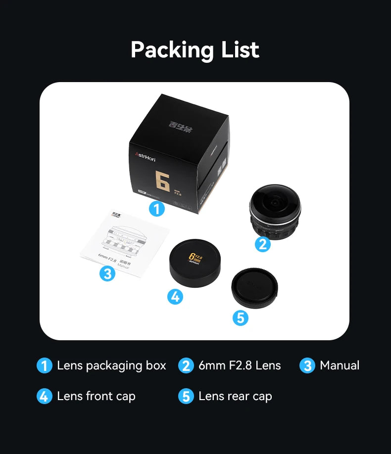 AstrHori 6mm F2.8 Full Frame Circular Fisheye Lens Manual Focus Ultra-wide Angle Camera Lens for SONY E NIKON Z CANON RF L Mount