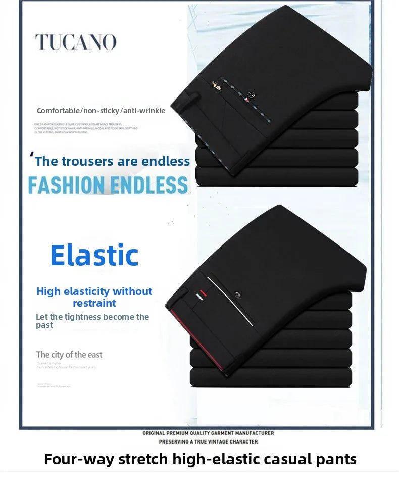 Elastic Waist Dress Pants Men, Professional Office Trousers Wrinkle Resistant, Spring Autumn Slim Fit Thin Business Chino Pants