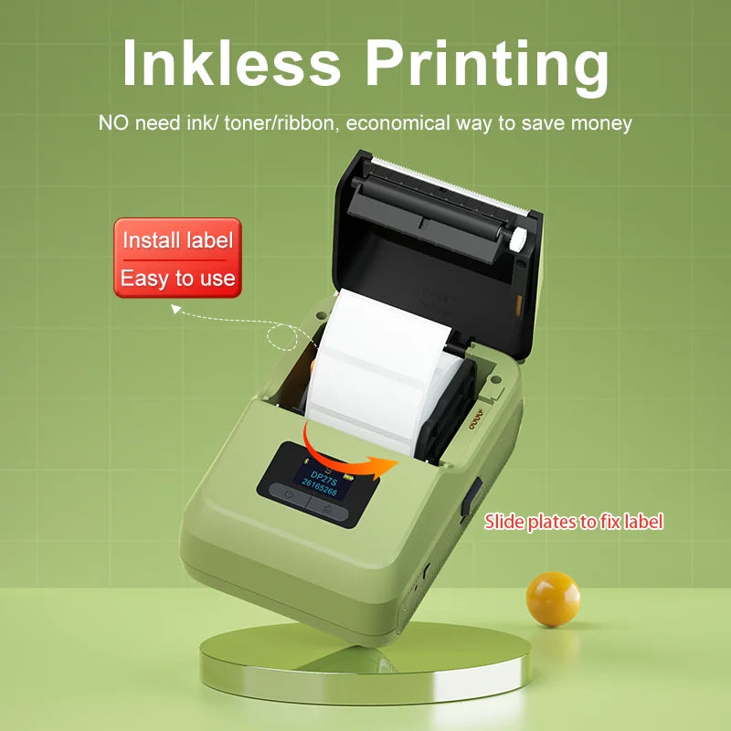 DETONGER DP27S 2inch Mini Thermal Printer No Ink Wireless Connect Compatible iOS Android for Home&Office Cable Sticker Printer