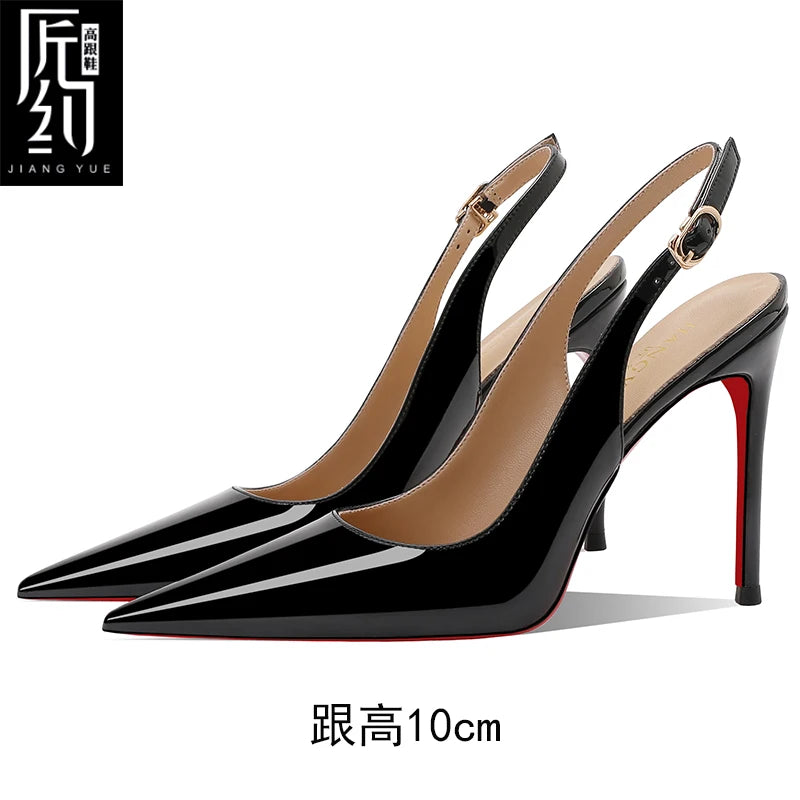 Women Heeled sandals Red Shiny Bottoms Naked color luxury Brand Hollow 2025 Elegant High Heels Sexy Slingbacks Ladies Shoes Wome