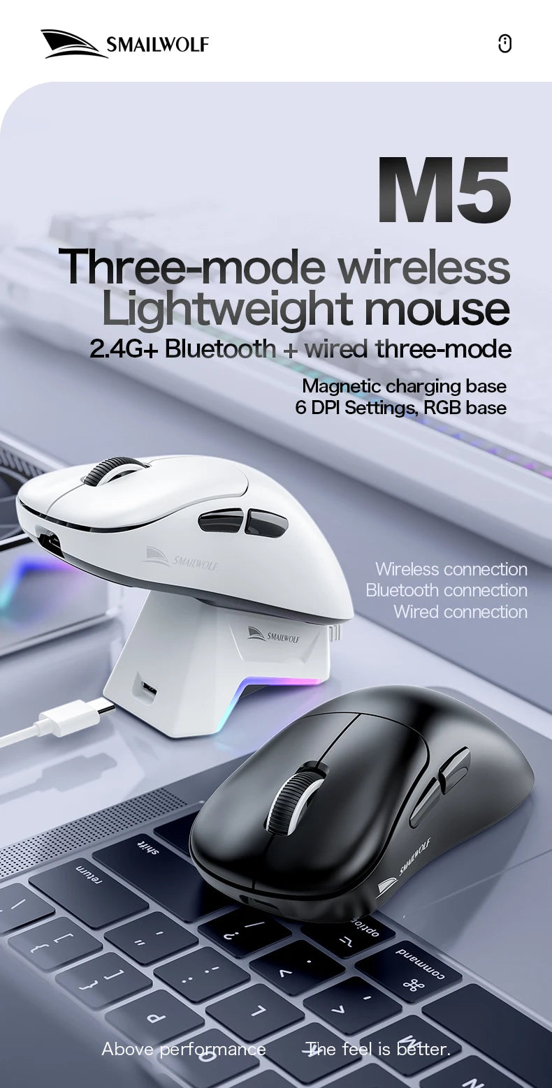 SMAILWOLF M5 Bluetooth Wireless Mouse Gaming Laptop Desktop E-Sports Lightweight PAW3311 Wired Magnetic Charging