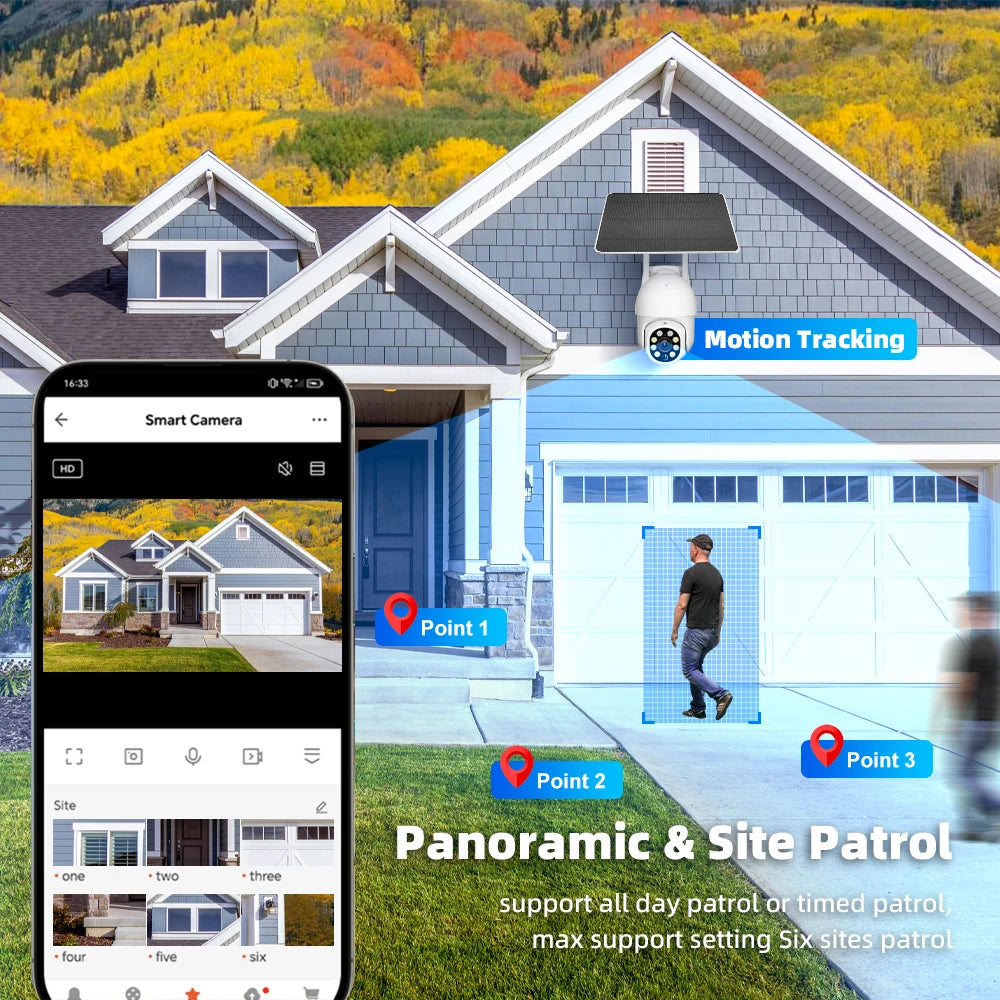 Tuya Smart Life APP 3MP WiFi Battery Solar Motion Tracking Site Patrol PIR Surveillance Security Outdoor PTZ Color Light Camera