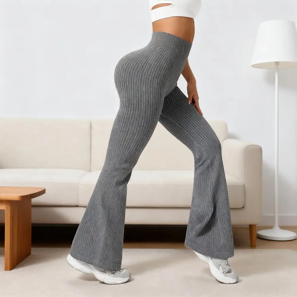 Seamless High-Waisted Flare Pants Autumn Winter Women Trousers Yoga Clothes Stretchy GYM Flare Leg Tummy Control Slim-Fit Pants
